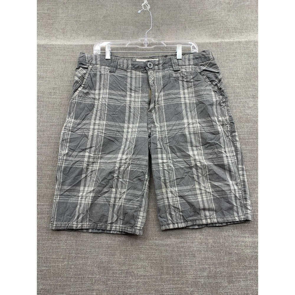 Buckle Benton Chino Shorts Mens 34 Heather Gray Plaid Cotton Flat Front Slim Fit
